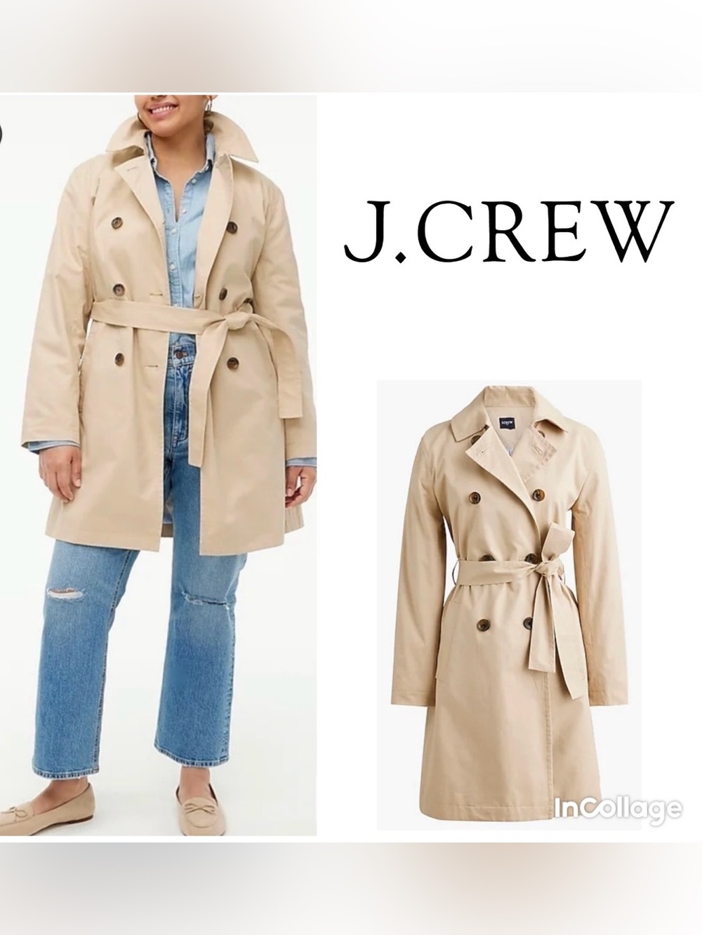 J. Crew Double-Breasted Trench Coat with Tie Belt